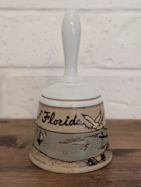 Florida Ceramic Souvenir Bell in White and Light Blue - Vintage Collectible